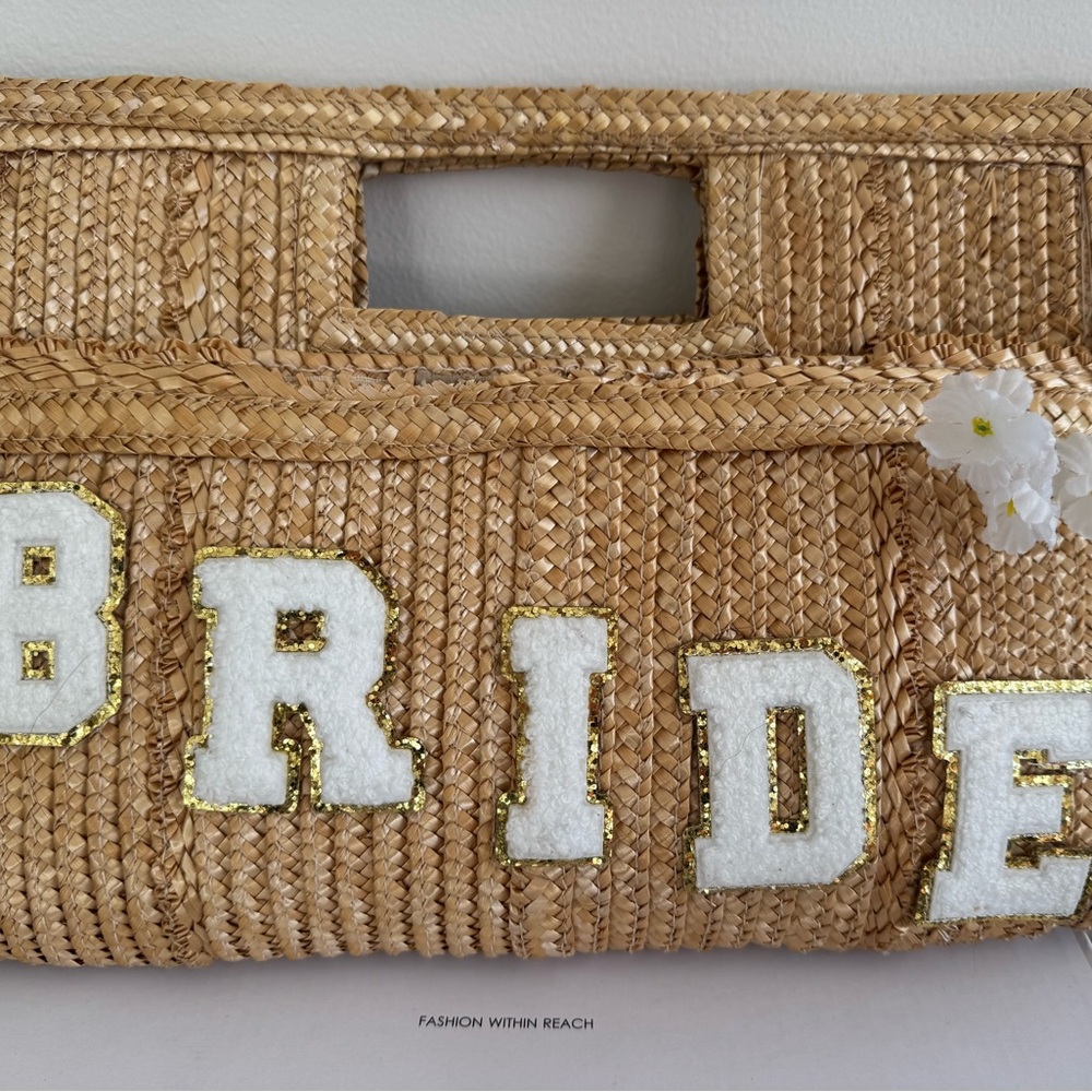 Straw Bride Clutch Bag with Floral Accents